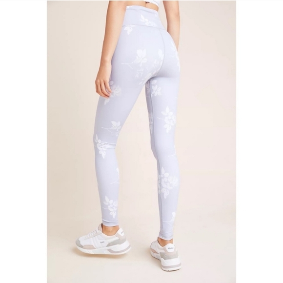 Anthropologie All Fenix Lottie Leggings Floral Light Lilac Gray High Rise Size S - Picture 2 of 13